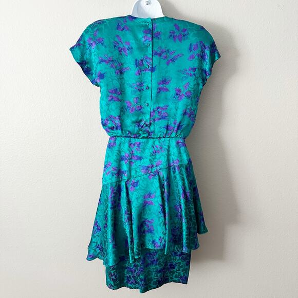 Vintage Lillie Rubin 100% Silk Satin Teal Purple‎ 80s Dress Women’s Size 4 - Picture 6 of 13